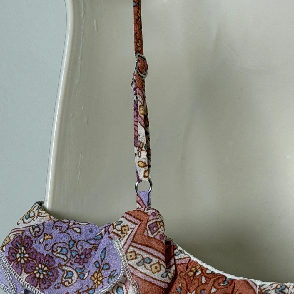 June & Hudson Boho Paisley Patchwork Ruffle Midi Dress Purple Orange Small - Picture 9 of 9